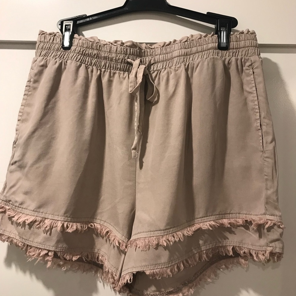 Thread & Supply Pink Women's Fringed High Rise Shorts, M